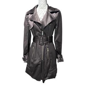 bebe Brown Satiny Trench Coat Size Medium